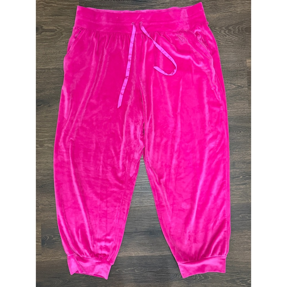 Victoria's Secret On Point Velour Joggers Women XXL Hot Pink Logo